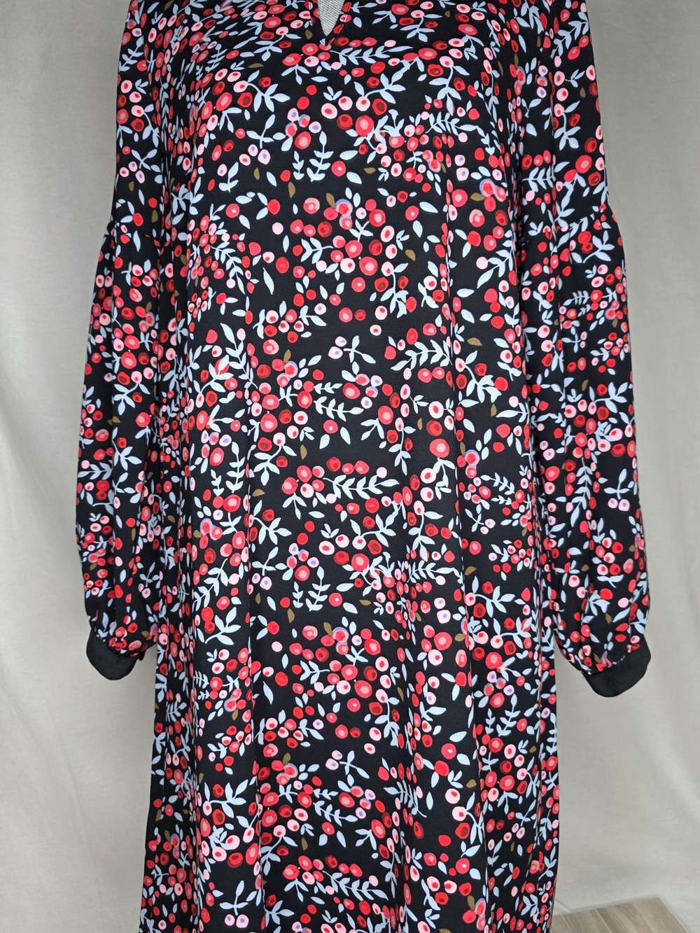 LOFT NWT Black Dress w/ Red Berry and Light Blue Print